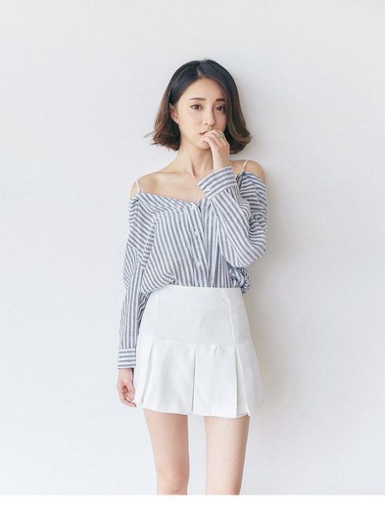 藍白穿搭　優雅 